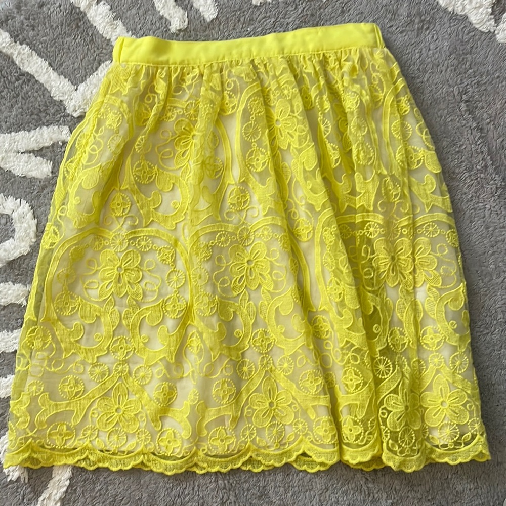 Lucy Paris Neon Yellow Embroidered knee length Skirt